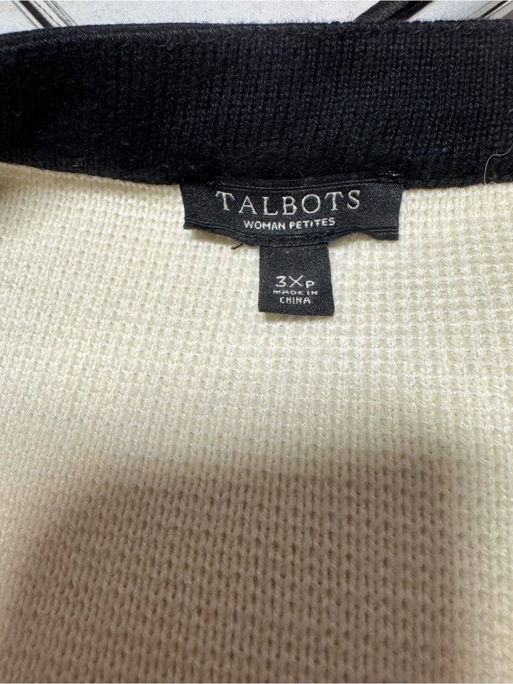 Talbots Cream Cardigan with Black Tipping, Size 3X Petite - Picture 3 of 4